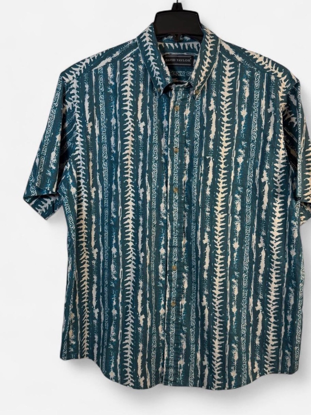 David Taylor Teal Striped Short-Sleeve Button-Up Shirt XL